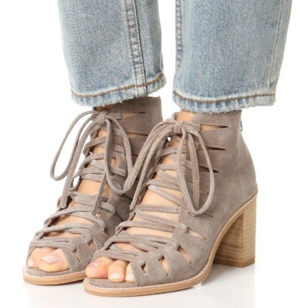 Jeffery Campbell 8W Gray “Corwin” Lace Up Open Toe Heel